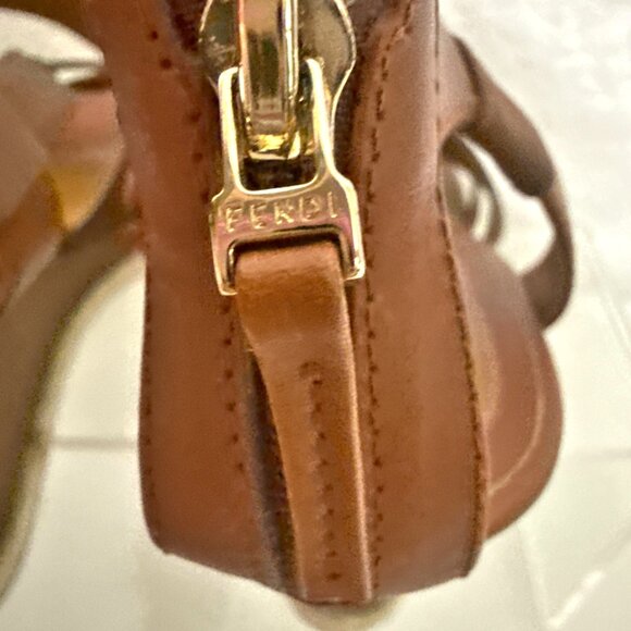 Fendi Wedge Cross Strap Sandal - Leather and canvas with zip back -sz 41 (US 11) - Picture 6 of 15
